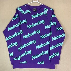 Nobaday All Over Logo Print Purple‎ Crewneck Sweatshirt Size Large